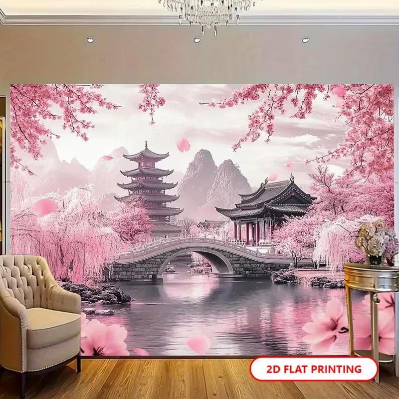 2D Pink Sakura Garden Banner with traditional Japanese architecture, water reflections and misty mountains 47.2x31.5inch/120*80cm
2D Pink Sakura Garden Banner with traditional Japanese architecture, water reflections and misty mountains 47.2x31.5inch/120*80cm