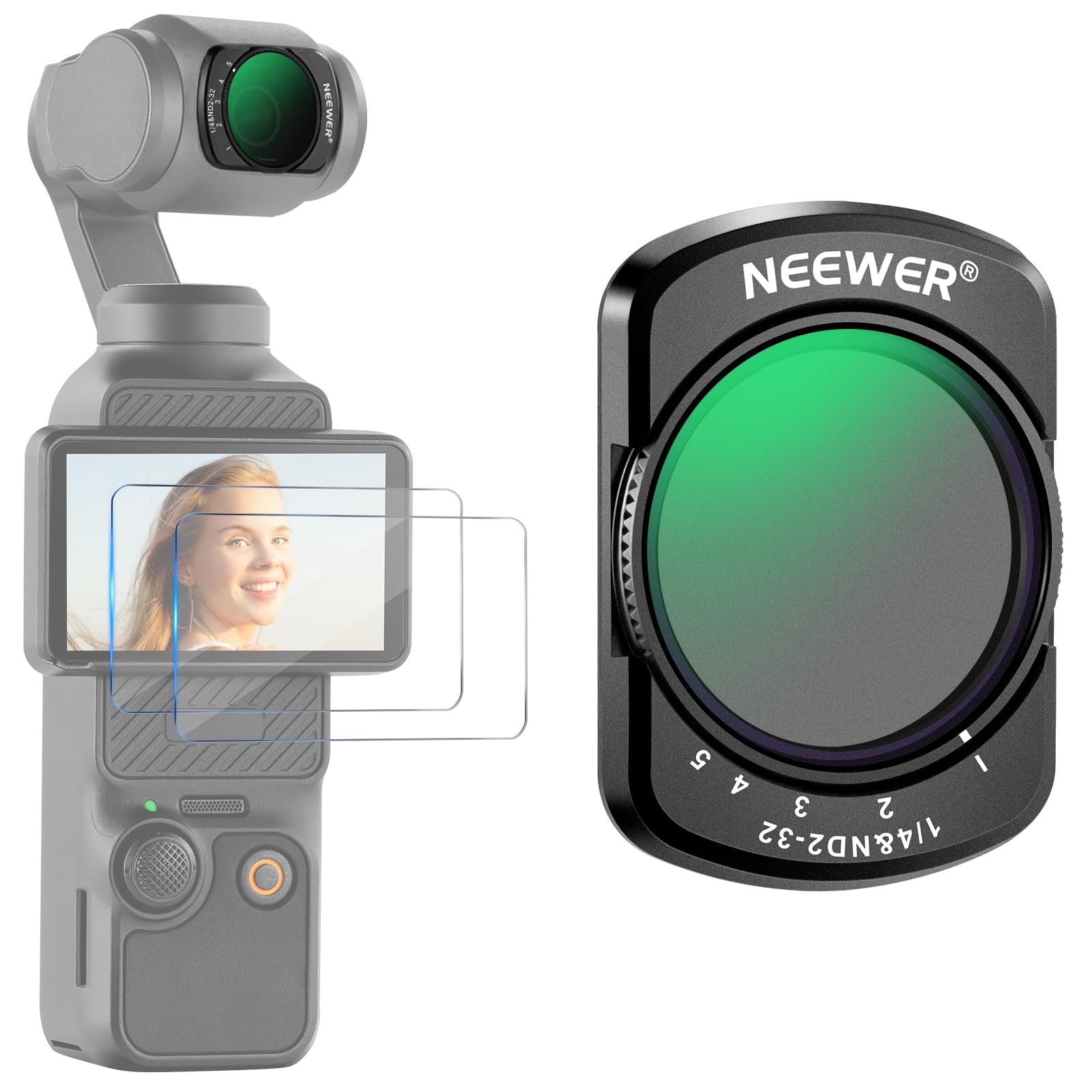 NEEWER Black Diffusion Filter Compatible with Osmo Pocket3 2 Tempered Glass Films Included HD Optical Glass Neutral Density Filter Cinematic Effect
NEEWER Black Diffusion Filter Compatible with Osmo Pocket3 2 Tempered Glass Films Included HD Optical Glass Neutral Density Filter Cinematic Effect