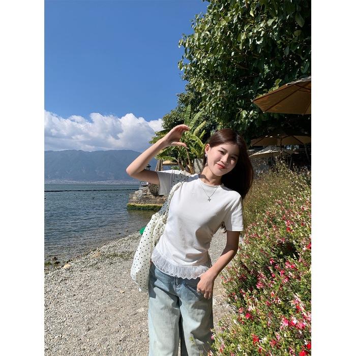 Special cotton elastane design lace splicing short-sleeved T-shirt women s summer slim-fitting and thin top S белый
Special cotton elastane design lace splicing short-sleeved T-shirt women s summer slim-fitting and thin top S белый