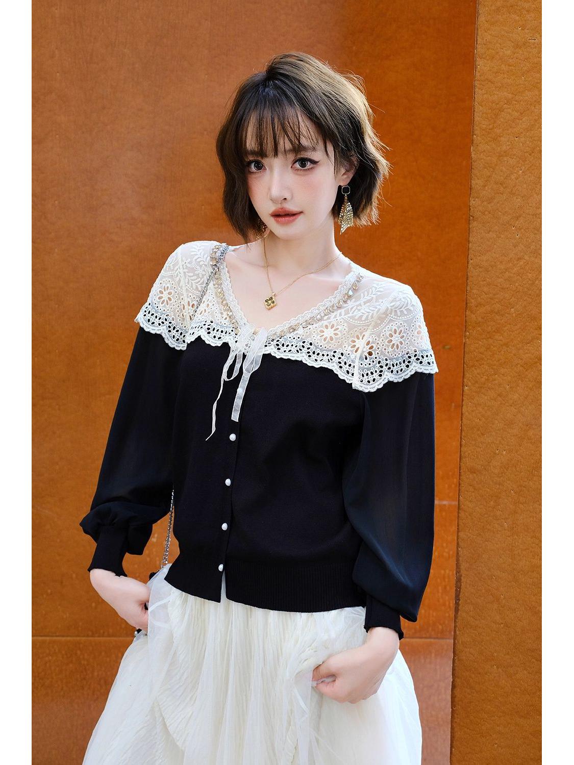 Elegant French Knit Lace Patchwork V-Neck Pearl Button Long Sleeve Cardigan Large чорний
Elegant French Knit Lace Patchwork V-Neck Pearl Button Long Sleeve Cardigan Large чорний
