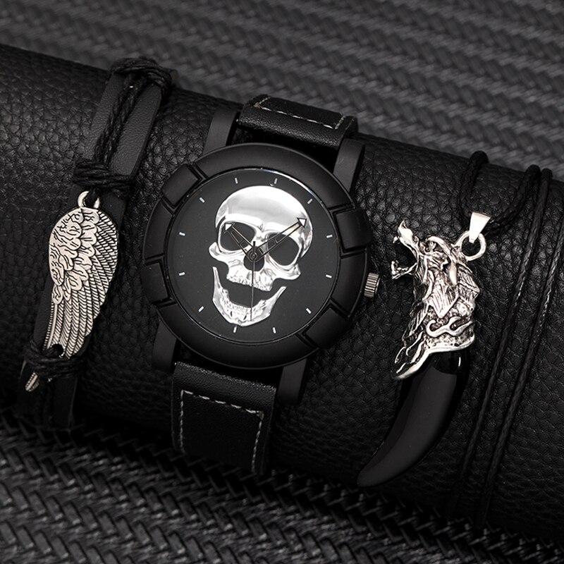 3PCS Set Fashion Mens Skull Watches Classic Men Business Leather Quartz Watch Male Cool Black Necklace Bracelet Wristwatch
3PCS Set Fashion Mens Skull Watches Classic Men Business Leather Quartz Watch Male Cool Black Necklace Bracelet Wristwatch