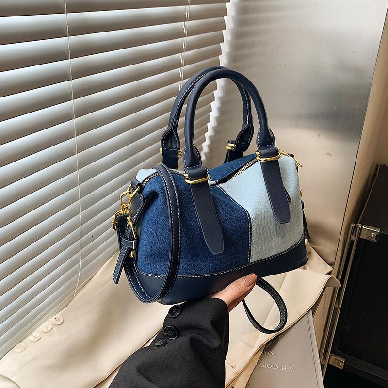 Модная джинсовая лоскутная портативная маленькая квадратная сумка женская новая универсальная большая вместительная наплечная сумка-мессенджер светло-синий