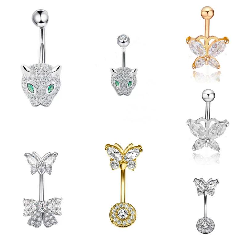 European & American Leopard Head Belly Button Ring with Zircon Bow Body Jewelry Gold 1180
European & American Leopard Head Belly Button Ring with Zircon Bow Body Jewelry Gold 1180