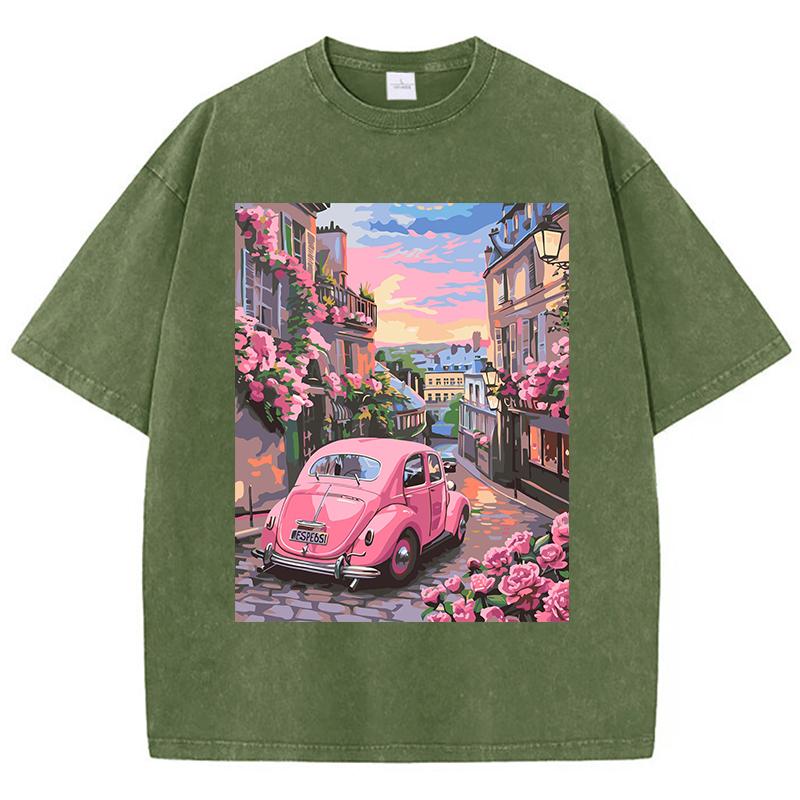 Pink Street Car Printing Washed TShirts Womens Cotton Tops ONeck Comfortable Distressed Streetwear Summer Casual Woman Clothes S
Pink Street Car Printing Washed TShirts Womens Cotton Tops ONeck Comfortable Distressed Streetwear Summer Casual Woman Clothes S