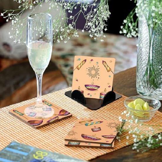 Coaster Set of 4 Beautiful Diwali Festive Tea Coasters with Stand Designer Quality for Tea Cups,Coffee Mugs and Glasses
Coaster Set of 4 Beautiful Diwali Festive Tea Coasters with Stand Designer Quality for Tea Cups,Coffee Mugs and Glasses