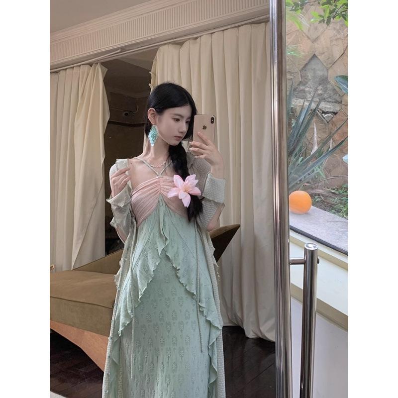 Mermaid Pink-green Contrasting Color Neck Slim and Thin Elastic Knitted Fishtail Dress Summer Photo Super Fairy L
Mermaid Pink-green Contrasting Color Neck Slim and Thin Elastic Knitted Fishtail Dress Summer Photo Super Fairy L