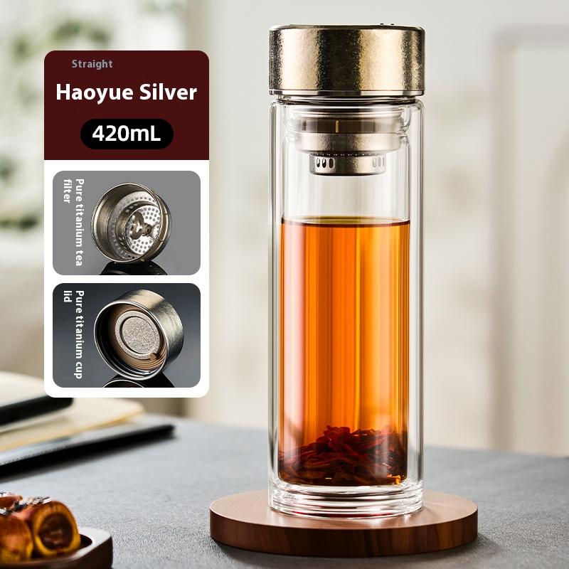 Стеклянная чашка Gianxi Pure Titanium, мужская чайная чашка, чашка для разделения воды из боросиликатного стекла, офисная титановая чашка высшего класса 380-420ml
Стеклянная чашка Gianxi Pure Titanium, мужская чайная чашка, чашка для разделения воды из боросиликатного стекла, офисная титановая чашка высшего класса 380-420ml