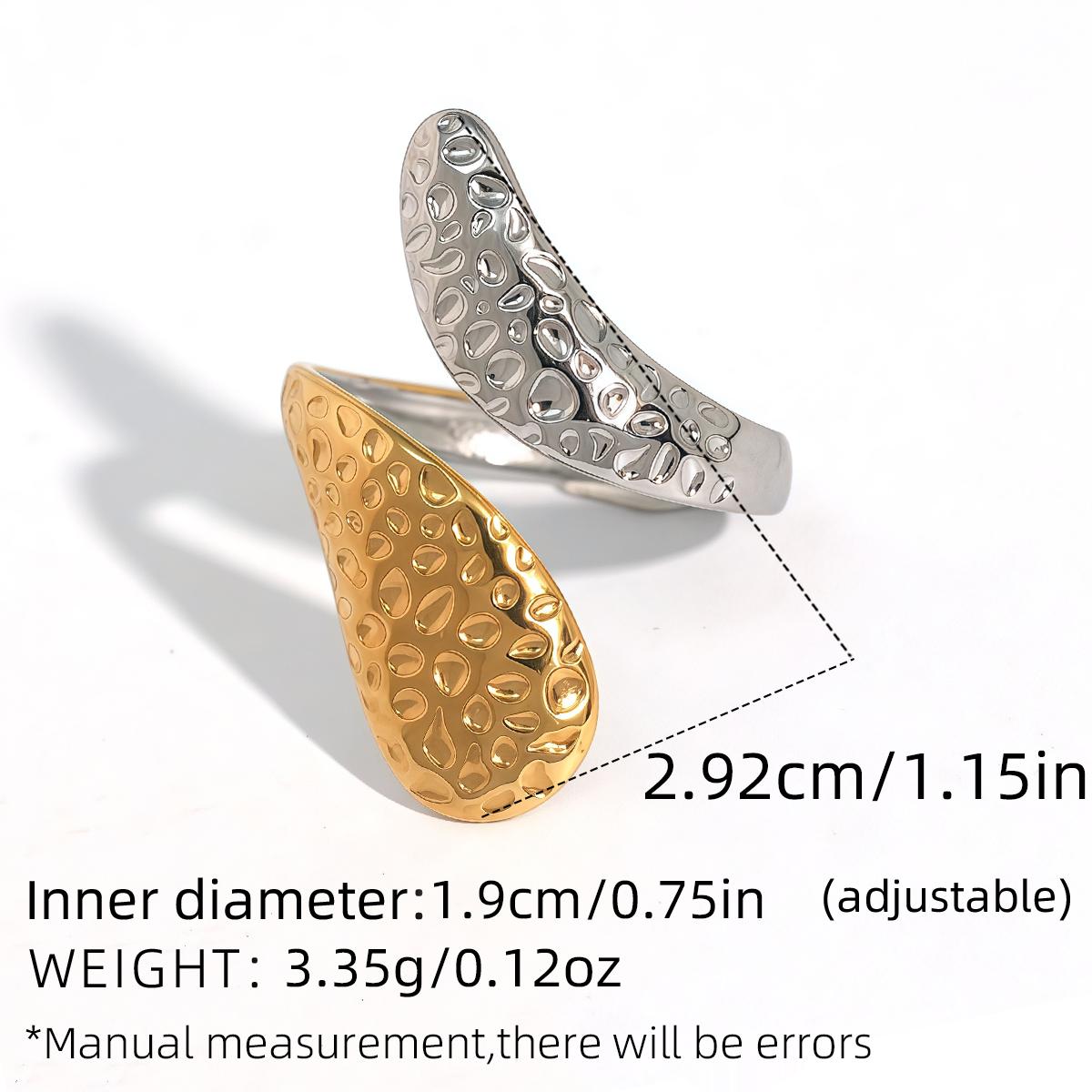 18K Stainless Steel Oval Upper and Lower Hammer Pattern Opening Ring Party Waterproof Zircon 18K Gold Plated Ring Gift for Wome resizable
18K Stainless Steel Oval Upper and Lower Hammer Pattern Opening Ring Party Waterproof Zircon 18K Gold Plated Ring Gift for Wome resizable