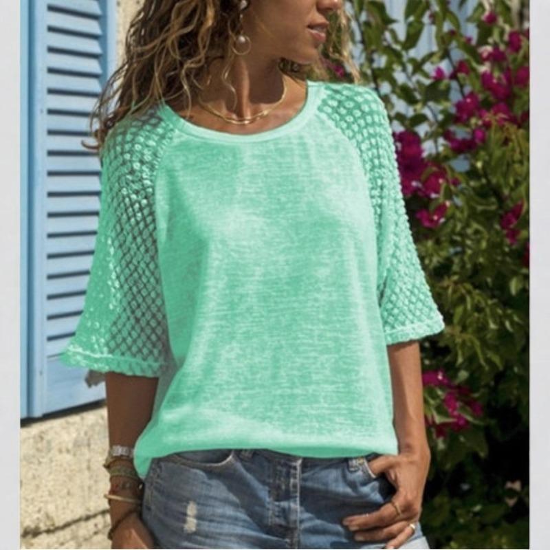 Women s Summer Short-sleeved Lace Stitching Round Neck Three-quarter Sleeve T-shirt XS зелений
Women s Summer Short-sleeved Lace Stitching Round Neck Three-quarter Sleeve T-shirt XS зелений