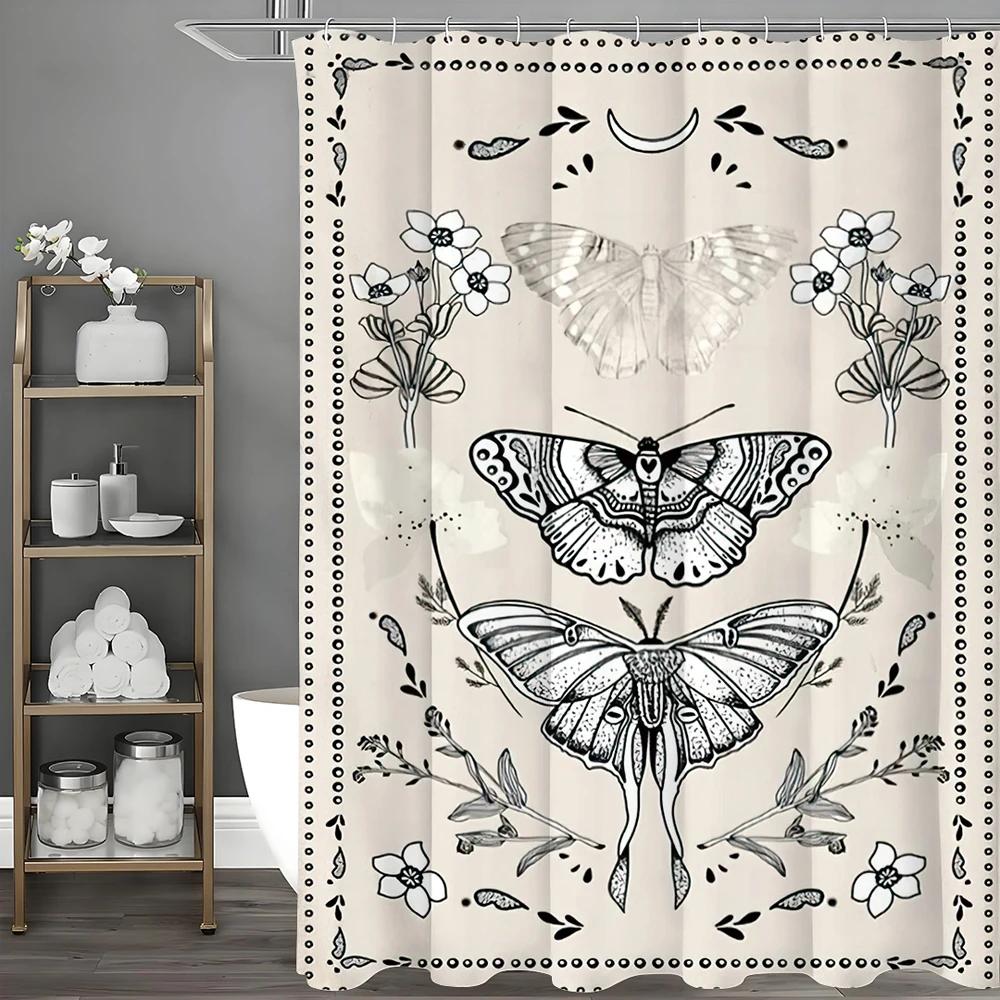 Black And White Moth Butterfly Floral Shower Curtain, Bathroom Decorative Shower Curtain, Waterproof Shower Curtain With Hooks W60H190(CM)-1 Pcs
Black And White Moth Butterfly Floral Shower Curtain, Bathroom Decorative Shower Curtain, Waterproof Shower Curtain With Hooks W60H190(CM)-1 Pcs