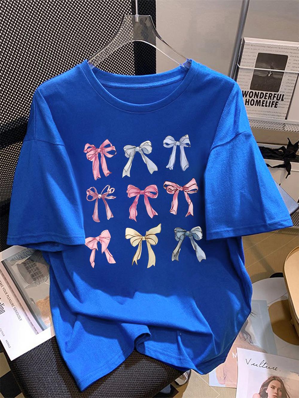 Summer TShirts Cotton Womens Colorful Bow Tie Printing Short Sleeve Comfortable Soft ONeck Tops Holiday Casual Womans Clothes S
Summer TShirts Cotton Womens Colorful Bow Tie Printing Short Sleeve Comfortable Soft ONeck Tops Holiday Casual Womans Clothes S