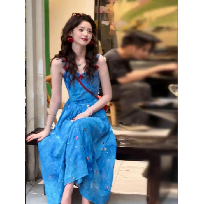 French blue floral suspender dress for children s summer new seaside vacation style temperament waist dress S синий
French blue floral suspender dress for children s summer new seaside vacation style temperament waist dress S синий
