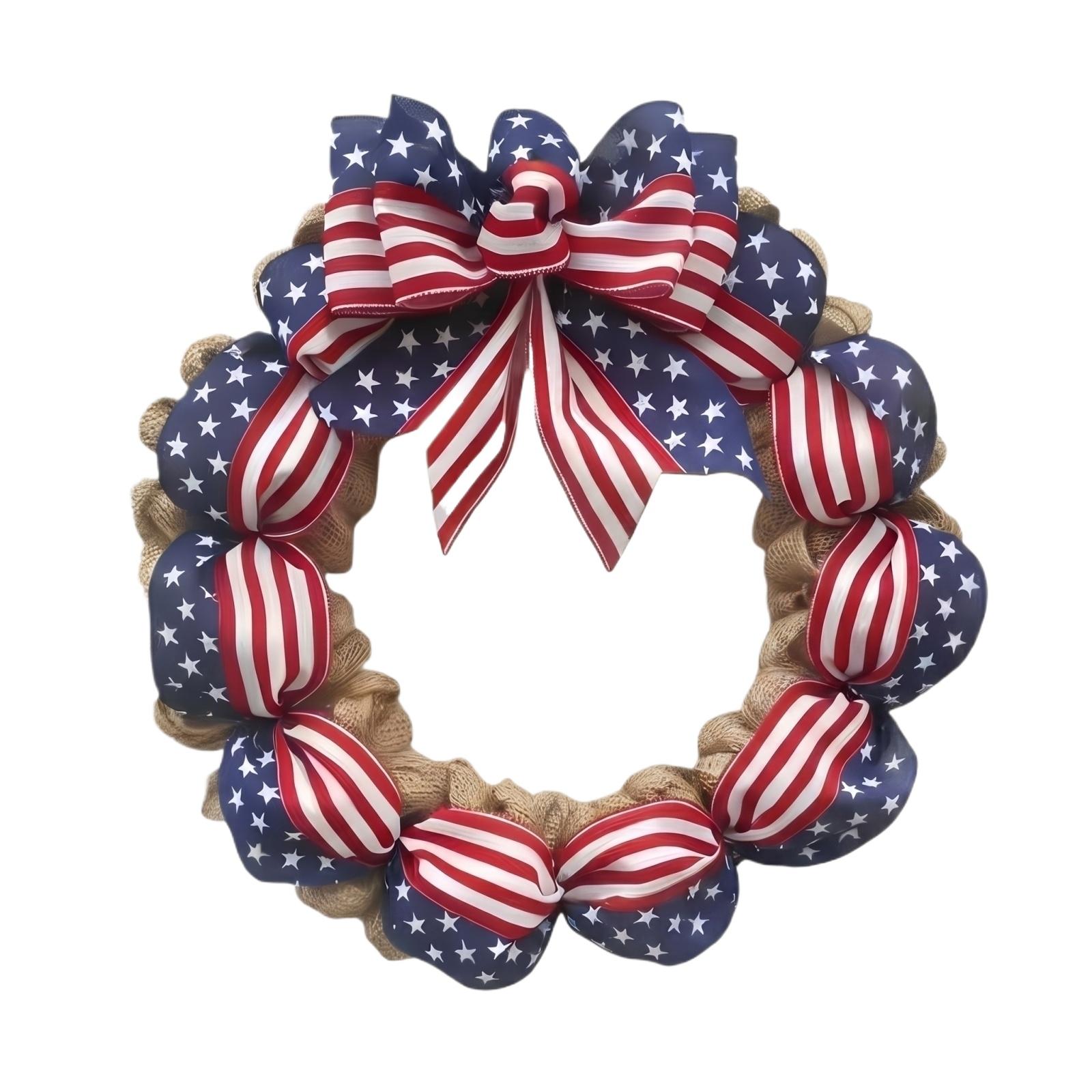 40cm Independence Day Wreath Decoration with Star and Stripe Pattern Ribbon and Burlap Base for Seasonal Home and Door Display One Size
40cm Independence Day Wreath Decoration with Star and Stripe Pattern Ribbon and Burlap Base for Seasonal Home and Door Display One Size