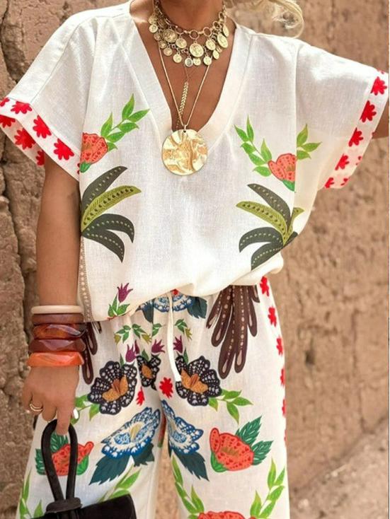2025 Spring/Summer Women s Personalized V-Neck Slit Printed Loose Shirt Set M
2025 Spring/Summer Women s Personalized V-Neck Slit Printed Loose Shirt Set M