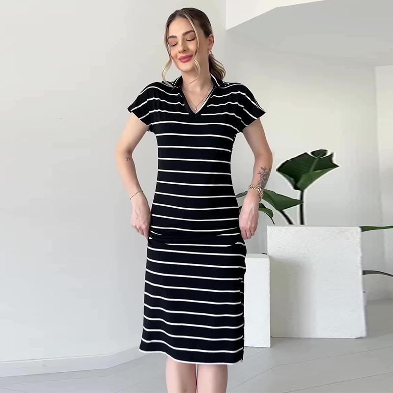 2024 Summer Women s V-Neck Fashion Striped Slim-Fit Slit Dress 2XL чёрный
2024 Summer Women s V-Neck Fashion Striped Slim-Fit Slit Dress 2XL чёрный