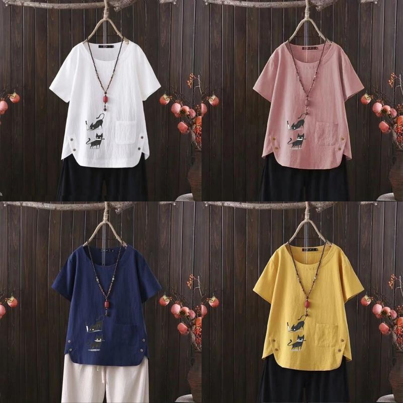 Women s Fashion Black Cat Prined Summer Casual Loose Short Sleeve T-shirt Summer Blouse Tops 4XL темно-синього кольору
Women s Fashion Black Cat Prined Summer Casual Loose Short Sleeve T-shirt Summer Blouse Tops 4XL темно-синього кольору