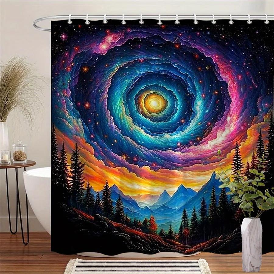 Spiral Galaxy & Mountain Range Shower Curtain, Vivid Purple/Blue Swirling Clouds, 12 Hooks, Surreal Fantasy Bathroom Decor W60H190(CM)-1 Pcs
Spiral Galaxy & Mountain Range Shower Curtain, Vivid Purple/Blue Swirling Clouds, 12 Hooks, Surreal Fantasy Bathroom Decor W60H190(CM)-1 Pcs