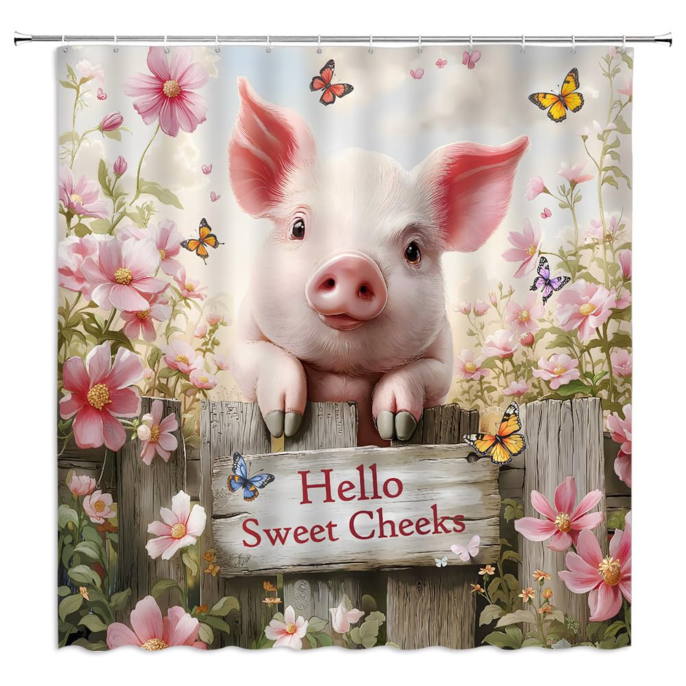 Pink Pig Shower Curtain, Lovely Animal Piggy Bath Curtain Western Animals Bathroom Decor Romantic Rose Flowers Bathroom Curtain W60H190(CM)-1 Pcs
Pink Pig Shower Curtain, Lovely Animal Piggy Bath Curtain Western Animals Bathroom Decor Romantic Rose Flowers Bathroom Curtain W60H190(CM)-1 Pcs