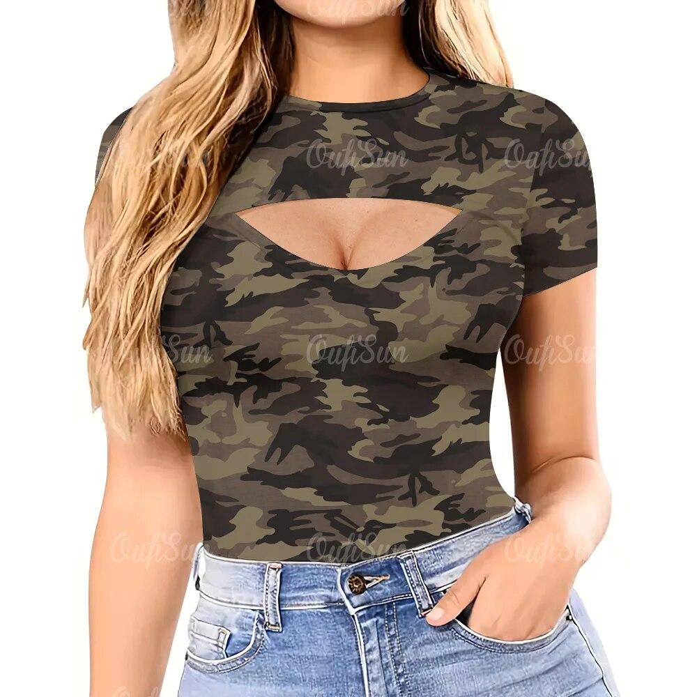 Camouflage Women s T-Shirt O Neck Hollow Top Summer Short Sleeve Female Clothing Fashion Sexy T Shirt for Women Casual Pullover
Camouflage Women s T-Shirt O Neck Hollow Top Summer Short Sleeve Female Clothing Fashion Sexy T Shirt for Women Casual Pullover