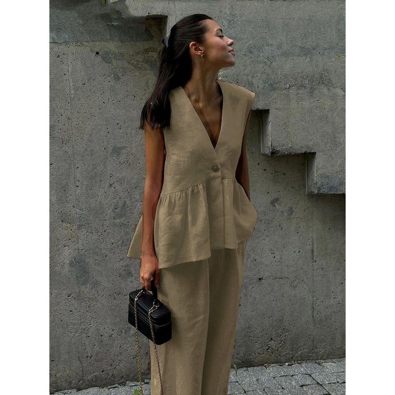 V-neck Sleeveless Vest Pants Set Pure Color Women V Neck Sleeveless Vest Pants Suit Khaki L
V-neck Sleeveless Vest Pants Set Pure Color Women V Neck Sleeveless Vest Pants Suit Khaki L