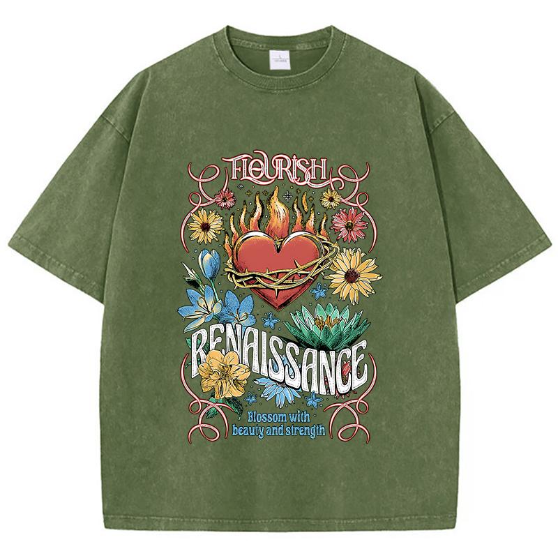 Cotton Womans Acid Wash TShirts Flourish Renaissance Flower Prints Tops Oversize Distressed Crewneck Tee Shirts Casual Clothes S
Cotton Womans Acid Wash TShirts Flourish Renaissance Flower Prints Tops Oversize Distressed Crewneck Tee Shirts Casual Clothes S