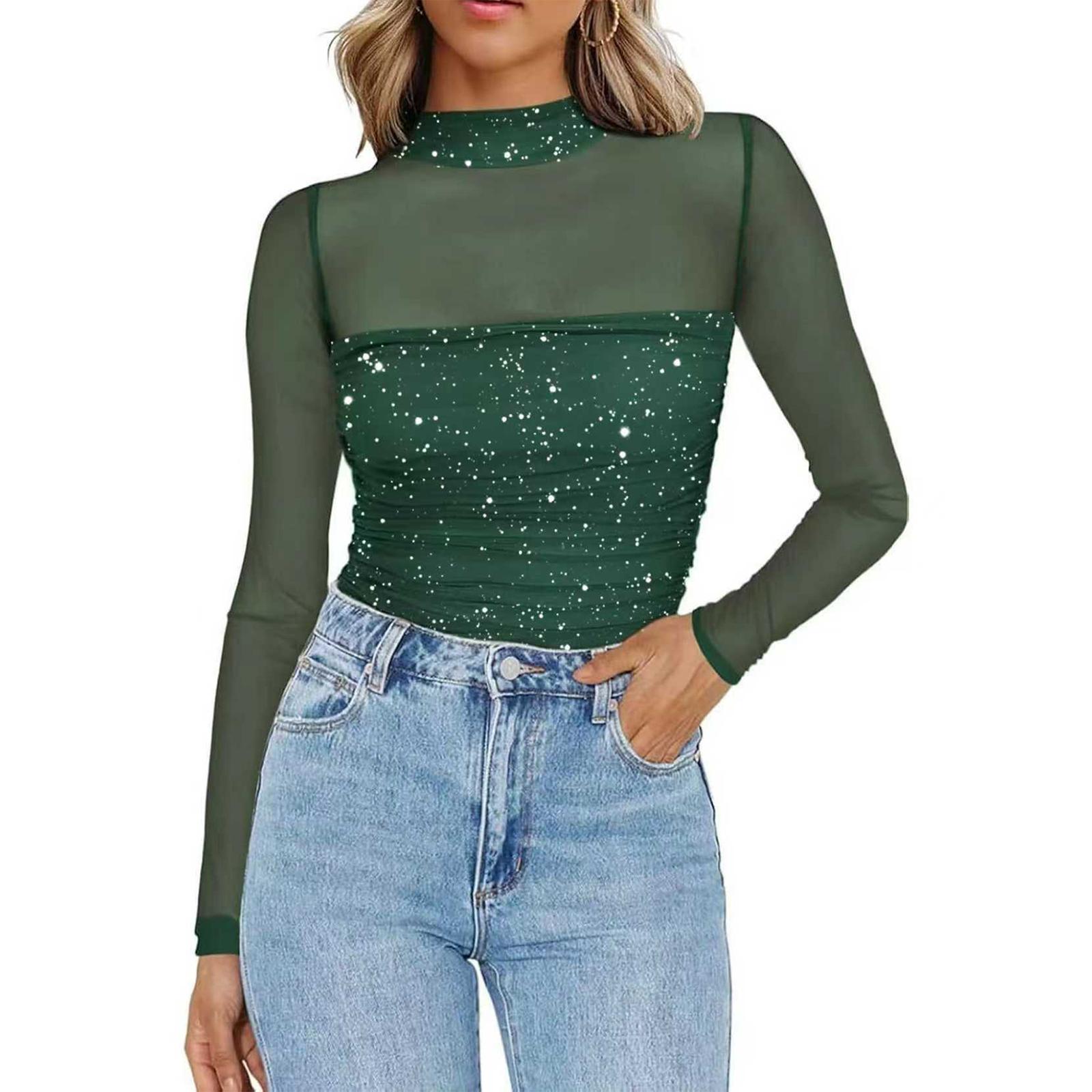 Женская модная футболка с круглым вырезом, сетчатой вставкой, прозрачными длинными рукавами и полувысоким воротником, сексуальный топ XL
Женская модная футболка с круглым вырезом, сетчатой вставкой, прозрачными длинными рукавами и полувысоким воротником, сексуальный топ XL