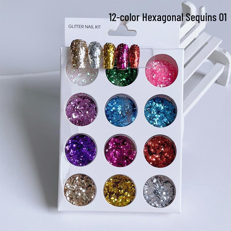 Nail Art Glitter Sequins & Shimmer: 12 Colors Boxed Set with Gold Flakes, Steel Beads & Colored Powder
Nail Art Glitter Sequins & Shimmer: 12 Colors Boxed Set with Gold Flakes, Steel Beads & Colored Powder