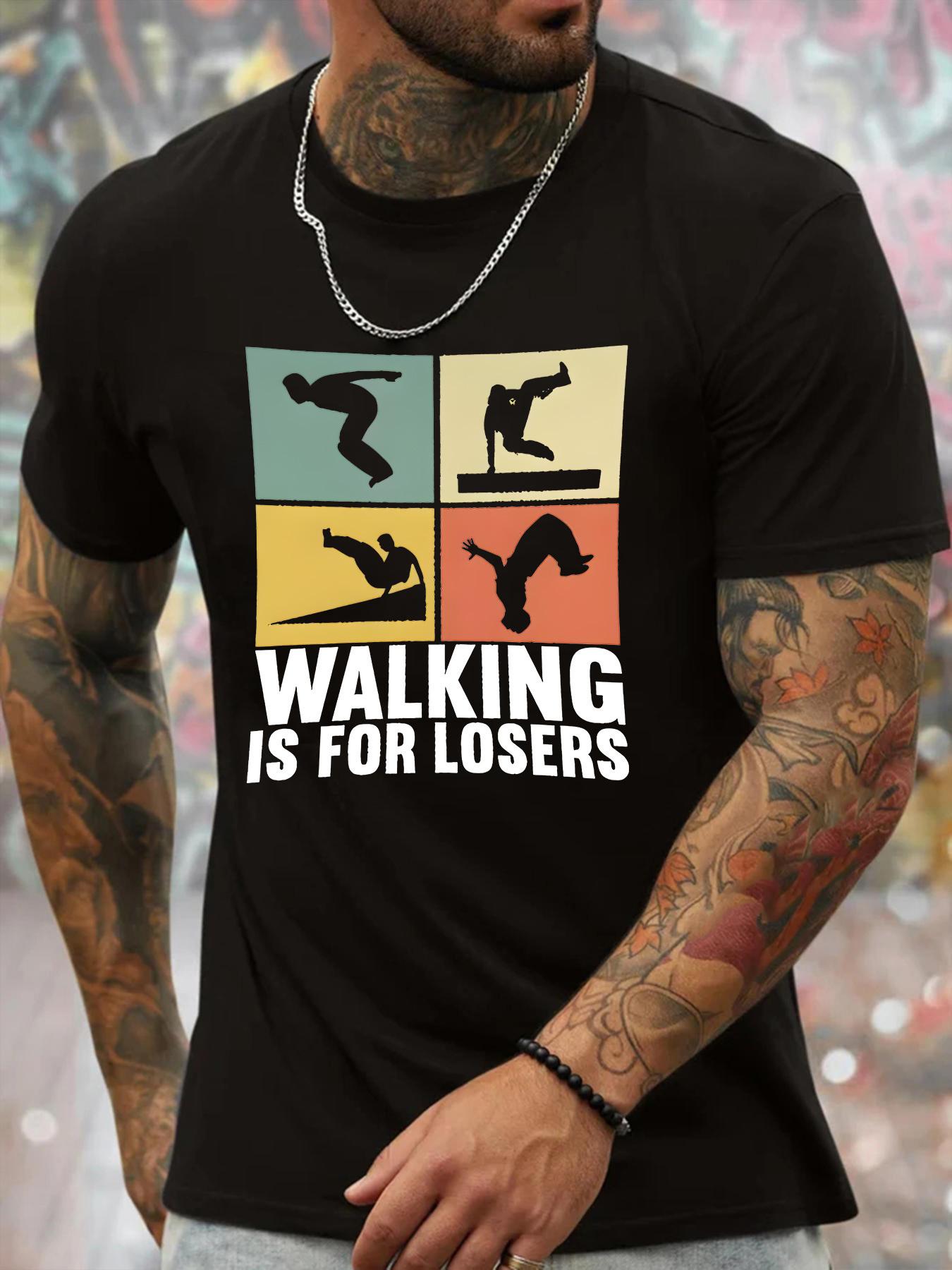 Lightweight Polyester Crew Neck T-shirt - WALKING IS for Losers Bold Lettering & Geometric Pattern M
Lightweight Polyester Crew Neck T-shirt - WALKING IS for Losers Bold Lettering & Geometric Pattern M