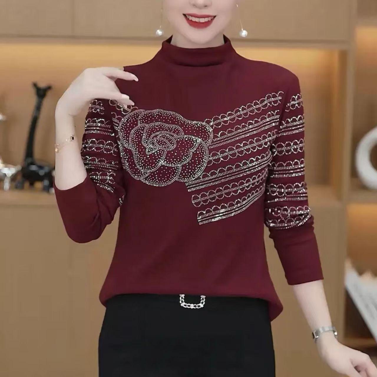 Elegant Rhinestone Half-High Collar Top for Middle-Aged Women - Autumn/Winter Fashion 2XL вина червоного кольору
Elegant Rhinestone Half-High Collar Top for Middle-Aged Women - Autumn/Winter Fashion 2XL вина червоного кольору