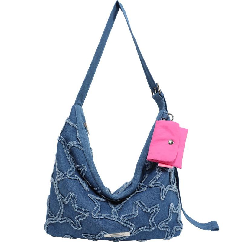 Сумка из денима в стиле ниши, модная универсальная холщовая сумка, большая вместительная сумка для пельменей, сумка через плечо темно-синий