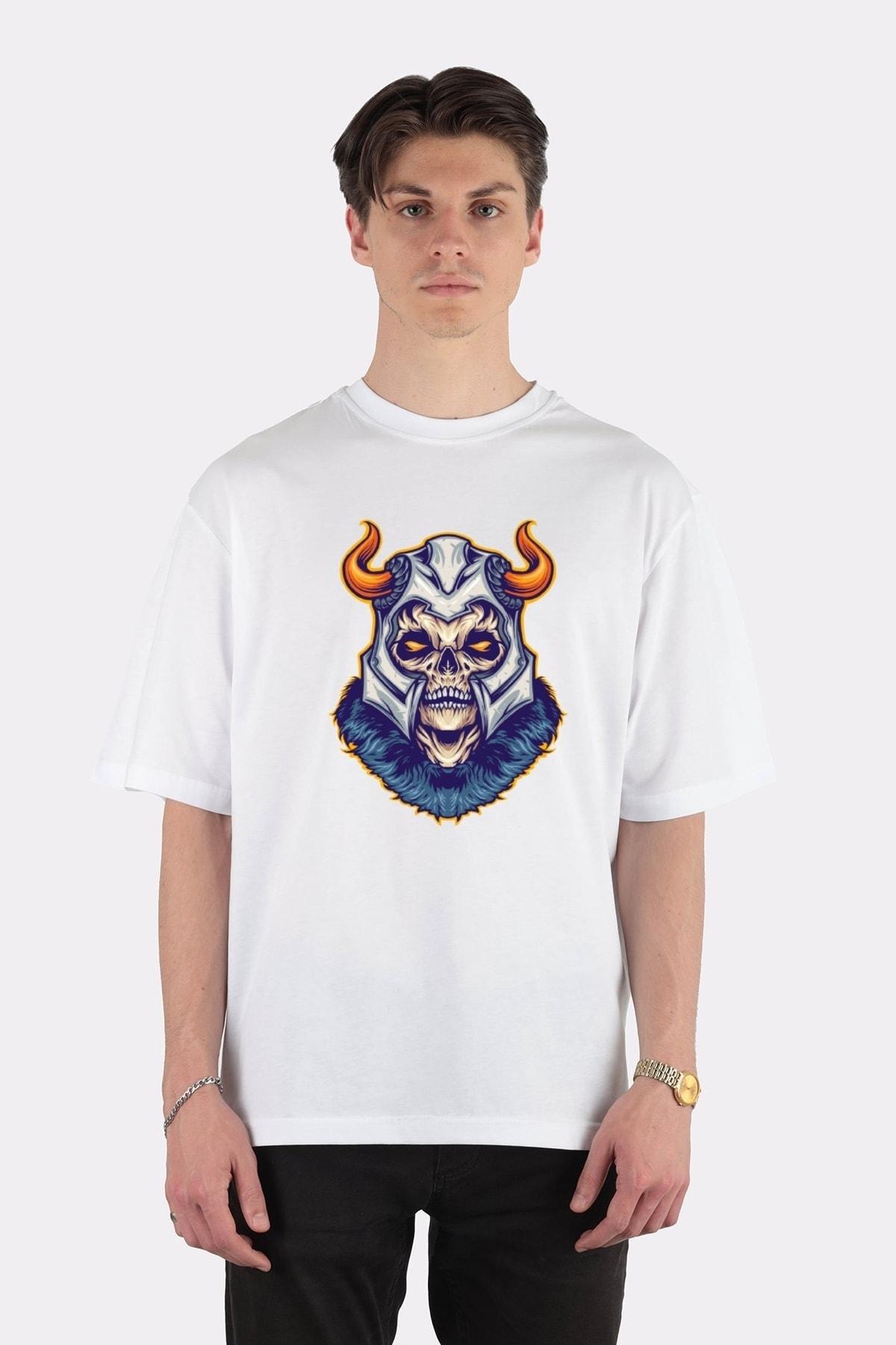 Unisex Beyaz Oversize T-shirt Scary Viking Skull Horn Helmet
Unisex Beyaz Oversize T-shirt Scary Viking Skull Horn Helmet