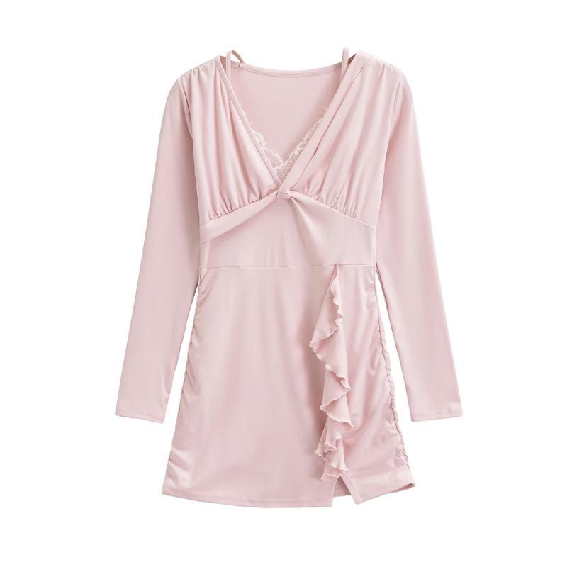 Spicy Style V-neck Ruffle Lace Patchwork Two-Piece Look Dress Medium рожевий
Spicy Style V-neck Ruffle Lace Patchwork Two-Piece Look Dress Medium рожевий