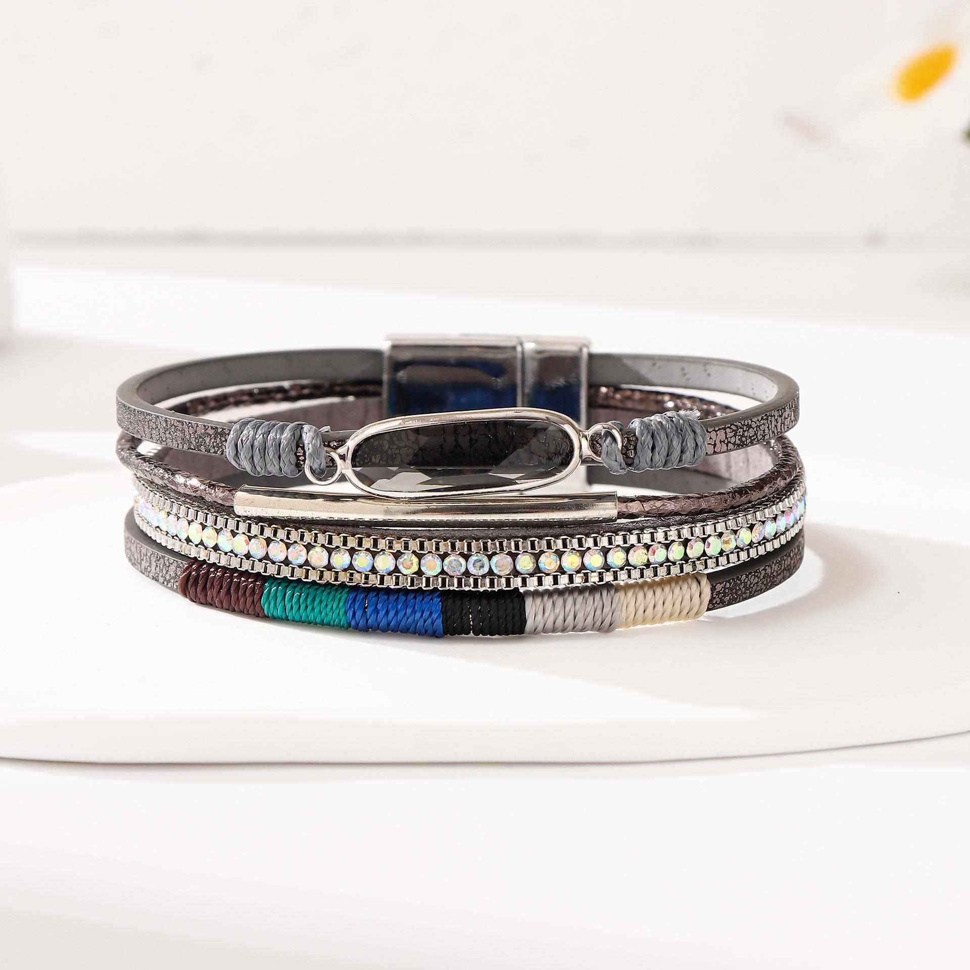 Retro Colorful Rope Braided Leather Bracelet for Women Boho Crystal Rhinestone Multilayer Wrap Bangle Ethnic Jewelry сірий колір
Retro Colorful Rope Braided Leather Bracelet for Women Boho Crystal Rhinestone Multilayer Wrap Bangle Ethnic Jewelry сірий колір