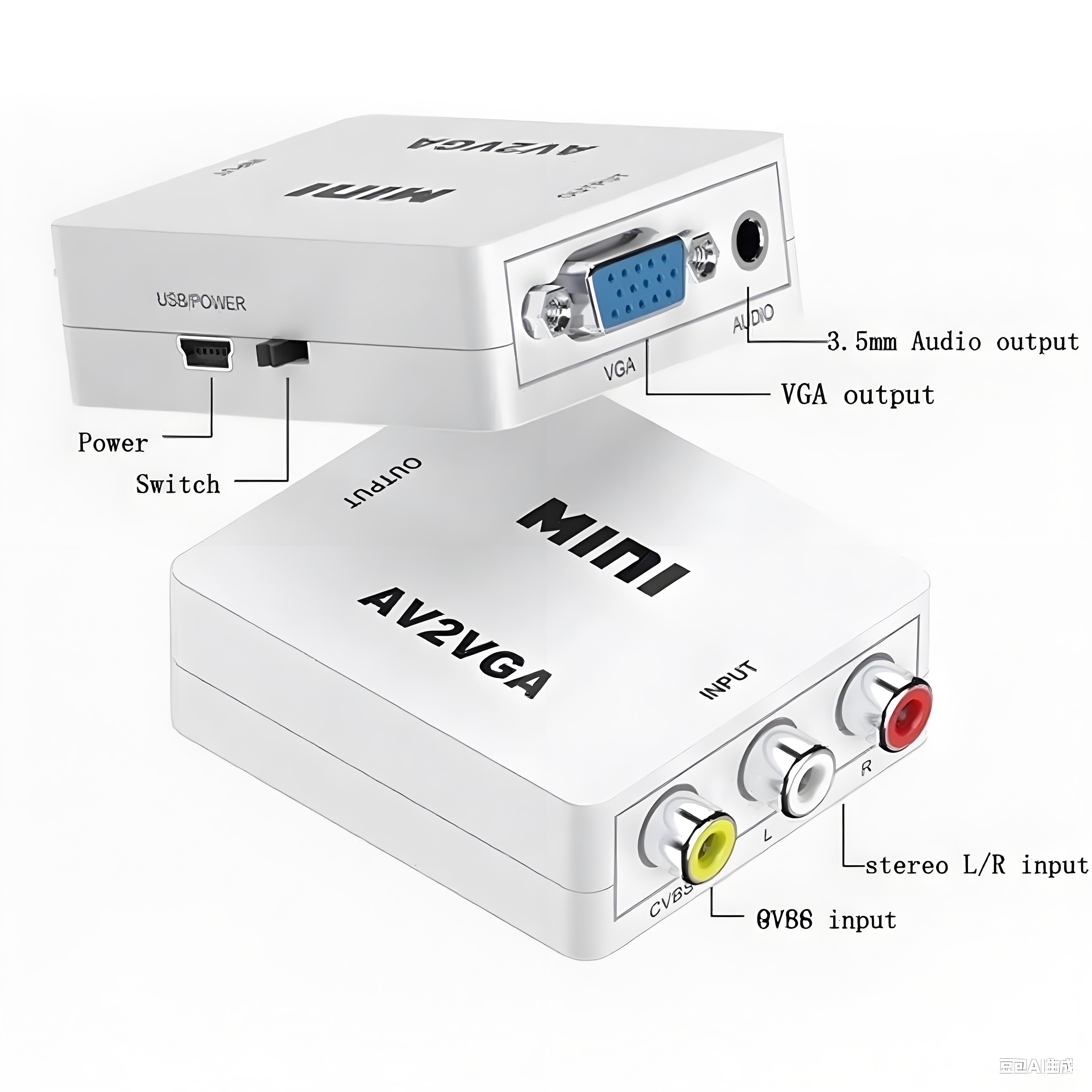HD RCA CVBS AV to VGA Video Converter Conversor Mini AV2VGA Video Converter Adapter with 3.5mm Audio to PC HDTV
HD RCA CVBS AV to VGA Video Converter Conversor Mini AV2VGA Video Converter Adapter with 3.5mm Audio to PC HDTV