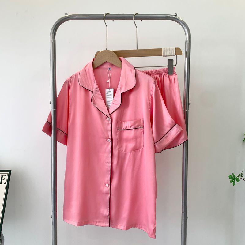Cardigan Pajamas Suit Basic Style Short Sleeve Shorts Multi-Color Optional Summer Pajamas Two-piece Set Cool Ice Silk Rose Pink XL
Cardigan Pajamas Suit Basic Style Short Sleeve Shorts Multi-Color Optional Summer Pajamas Two-piece Set Cool Ice Silk Rose Pink XL