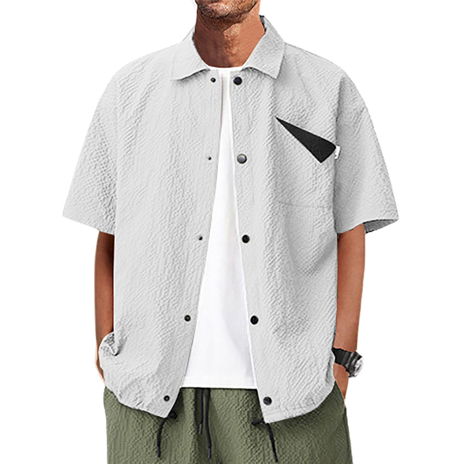 Дизайнерские весенне-летние мужские повседневные хлопковые льняные рубашки с коротким рукавом, свободные рубашки XL белый