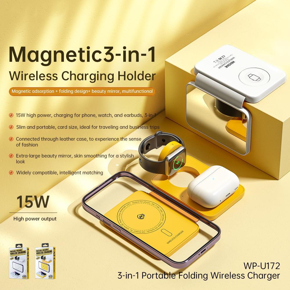 WEKOME WP-U172 Magnetic 3-in-1 15W Wireless Charging Holder Phone Earphone Watch Charger with Mirror Yellow
WEKOME WP-U172 Magnetic 3-in-1 15W Wireless Charging Holder Phone Earphone Watch Charger with Mirror Yellow