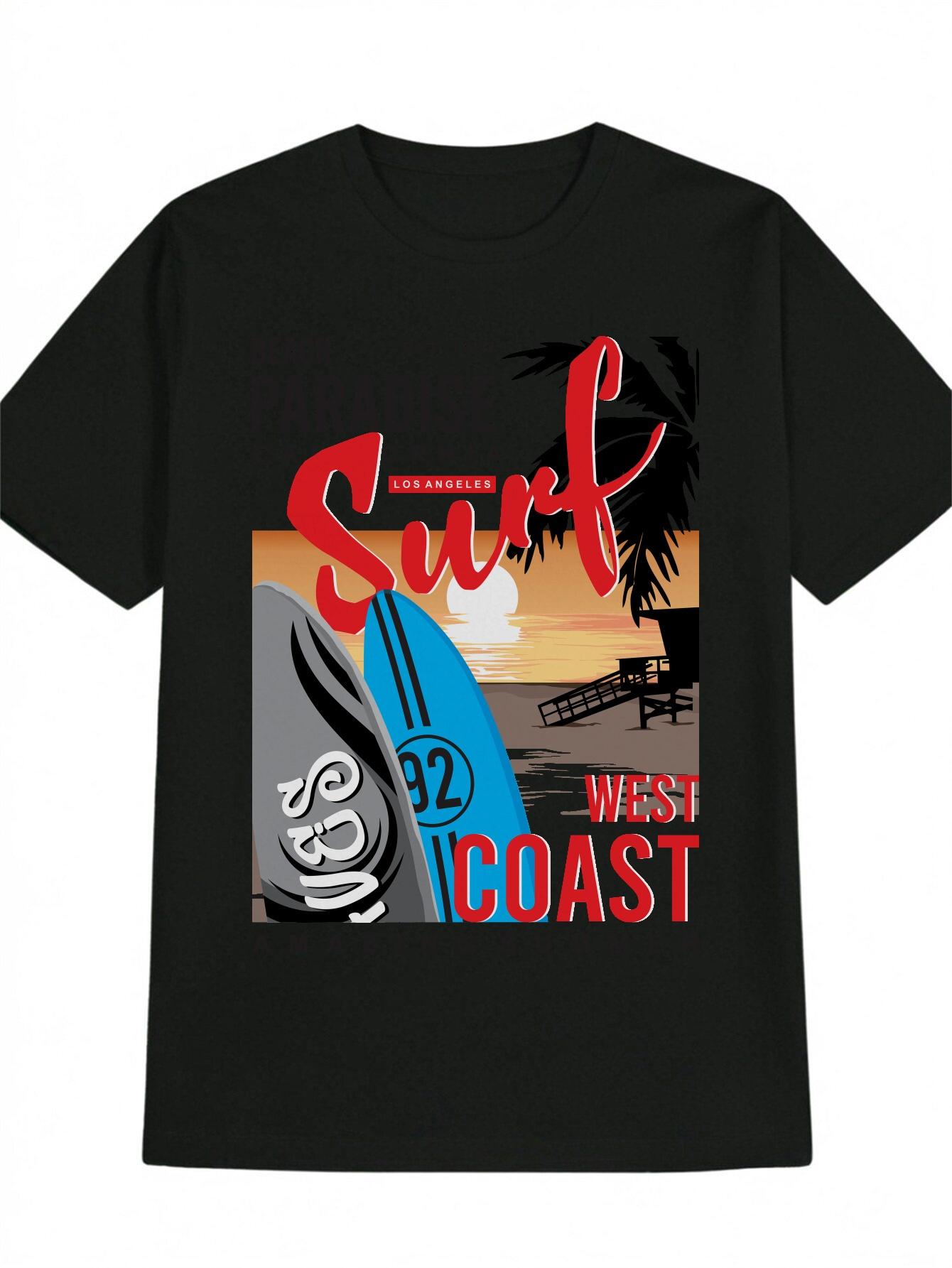 Casual Crew Neck T-shirt with Surfboard Lifeguard Tower Print XL
Casual Crew Neck T-shirt with Surfboard Lifeguard Tower Print XL