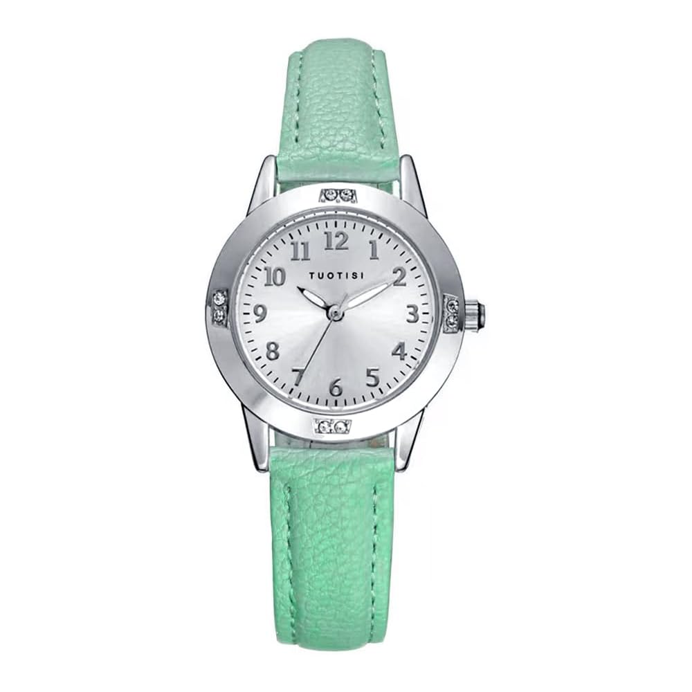Girls Quartz Casual Watch Round Face 28mm PU Leather Strap Japanese Movement Arabic Numerals Green Belt Silver Case
Girls Quartz Casual Watch Round Face 28mm PU Leather Strap Japanese Movement Arabic Numerals Green Belt Silver Case