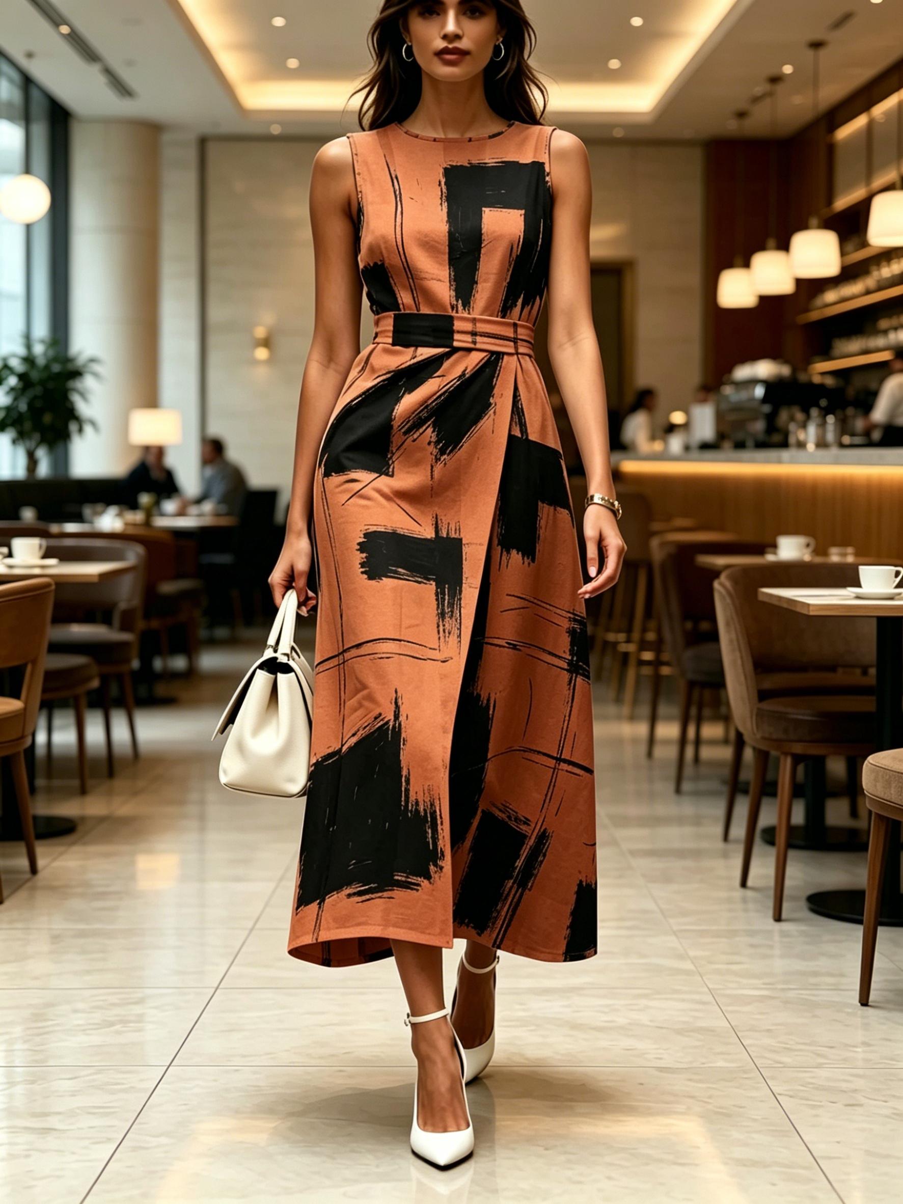 Round Neck Sleeveless Midi Dress Abstract Brushstroke Print Orange Color Womens Modern Elegant Casual Fashion Spring Summer Autumn Womens Clothing XXL
Round Neck Sleeveless Midi Dress Abstract Brushstroke Print Orange Color Womens Modern Elegant Casual Fashion Spring Summer Autumn Womens Clothing XXL