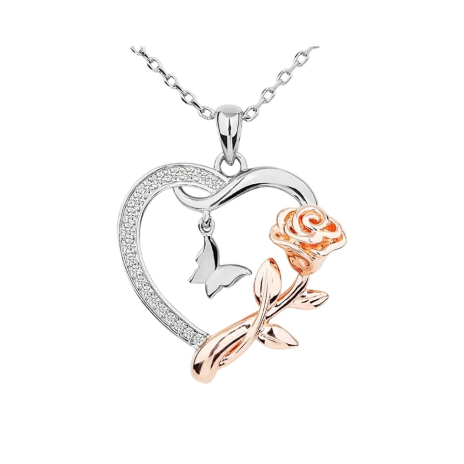 Ожерелье в форме сердца для женщин, ювелирные изделия из стерлингового серебра с розой и бабочкой для женщин, подарок на день рождения ко Дню святого Валентина для девочек