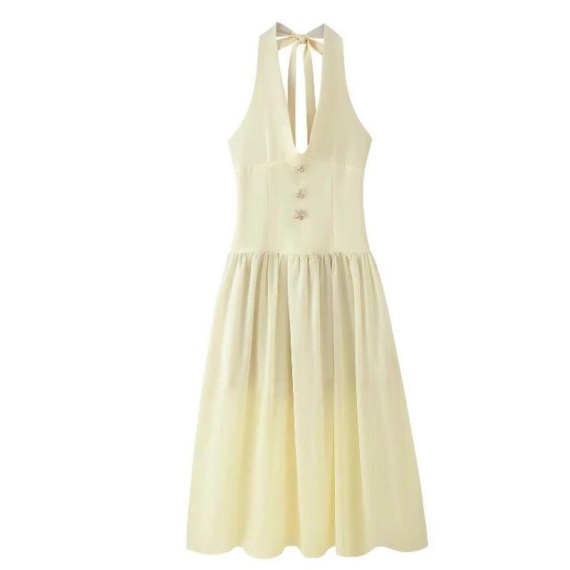 Stylish Halter Dress with Three-Dimensional Stars Beige S
Stylish Halter Dress with Three-Dimensional Stars Beige S