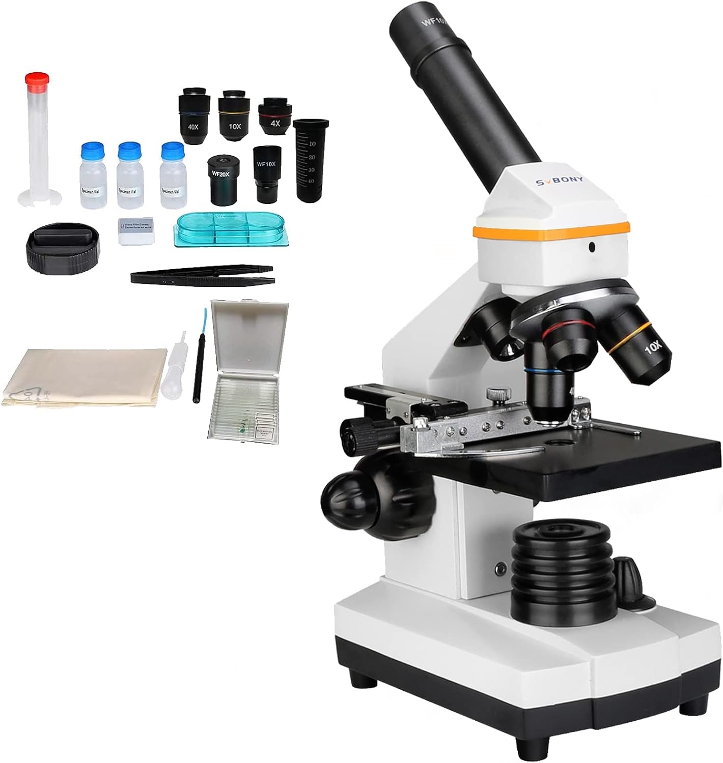 SVBONY SV601 Compound Monocular Microscope, 40X-1600X High Magnification Biological Microscope with Dual LED Lighting System, Single-Axis CoarseFine
SVBONY SV601 Compound Monocular Microscope, 40X-1600X High Magnification Biological Microscope with Dual LED Lighting System, Single-Axis CoarseFine