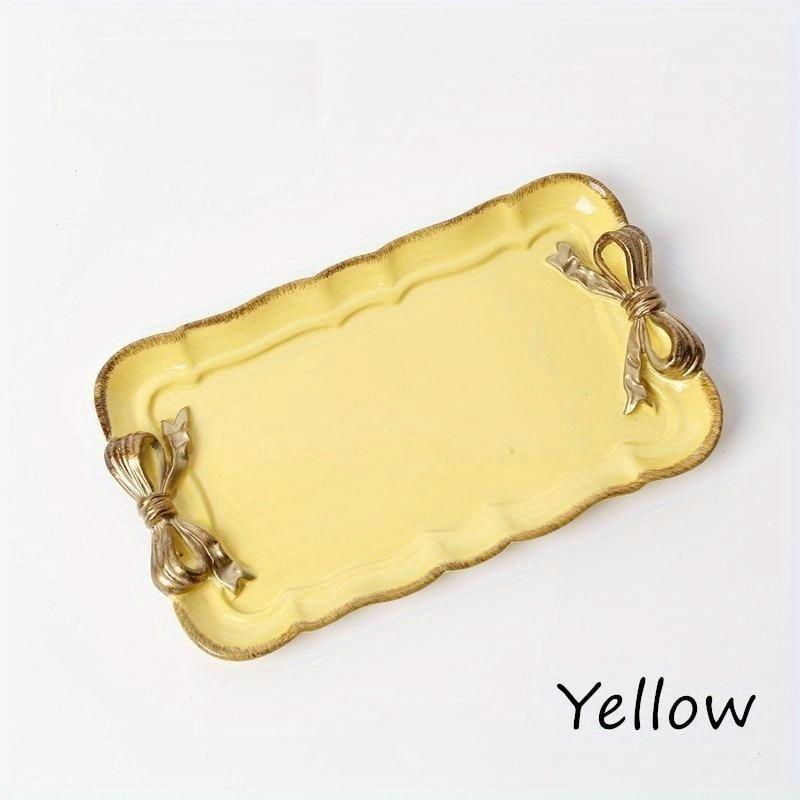 Простая креативная смоляная десертная тарелка для торта с бантом, набор прямоугольных тарелок ручной работы, имитация керамических тарелок, украшение для вечеринки жёлтый