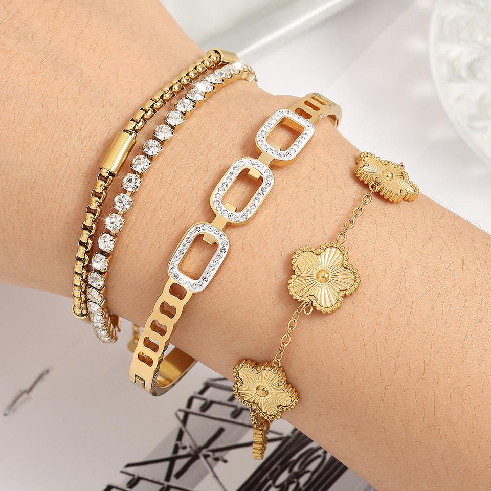 ZAKOL 3Pcs Gold Color Stainless Steel Stacked Bracelet Bangles for Women Geometric Five-Leaf Flower Zircon inlaid Bracelet Gift
ZAKOL 3Pcs Gold Color Stainless Steel Stacked Bracelet Bangles for Women Geometric Five-Leaf Flower Zircon inlaid Bracelet Gift