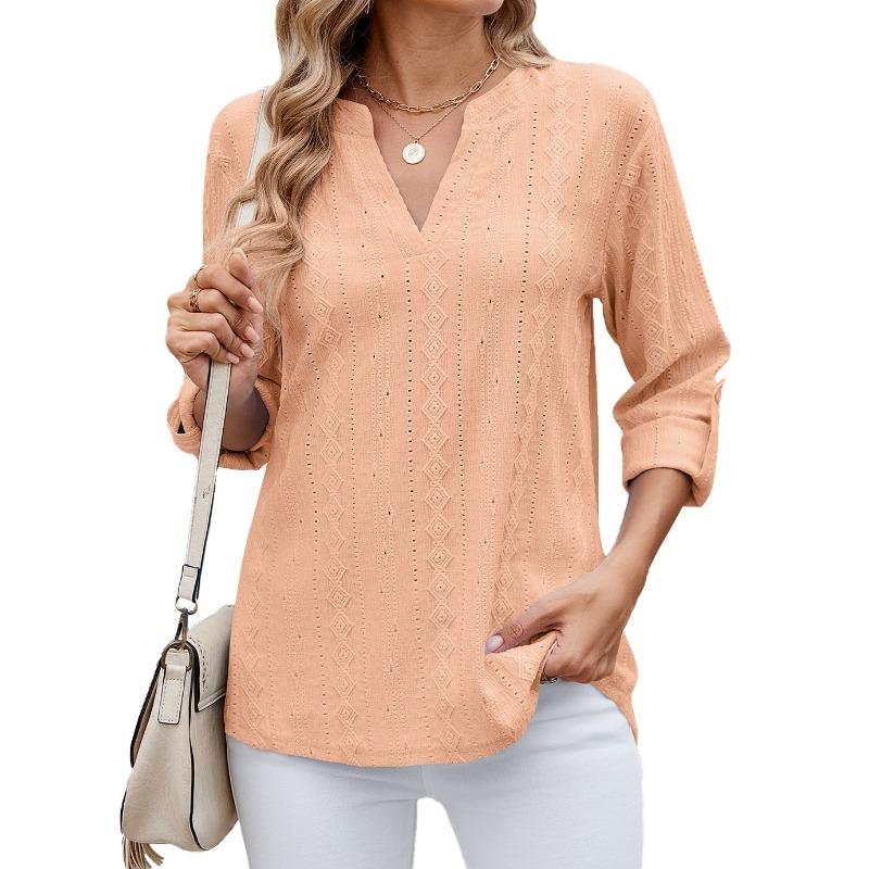Spring Summer Solid Color V-neck Seven Quarter Sleeve Button Loose T-shirt Top for Women S
Spring Summer Solid Color V-neck Seven Quarter Sleeve Button Loose T-shirt Top for Women S