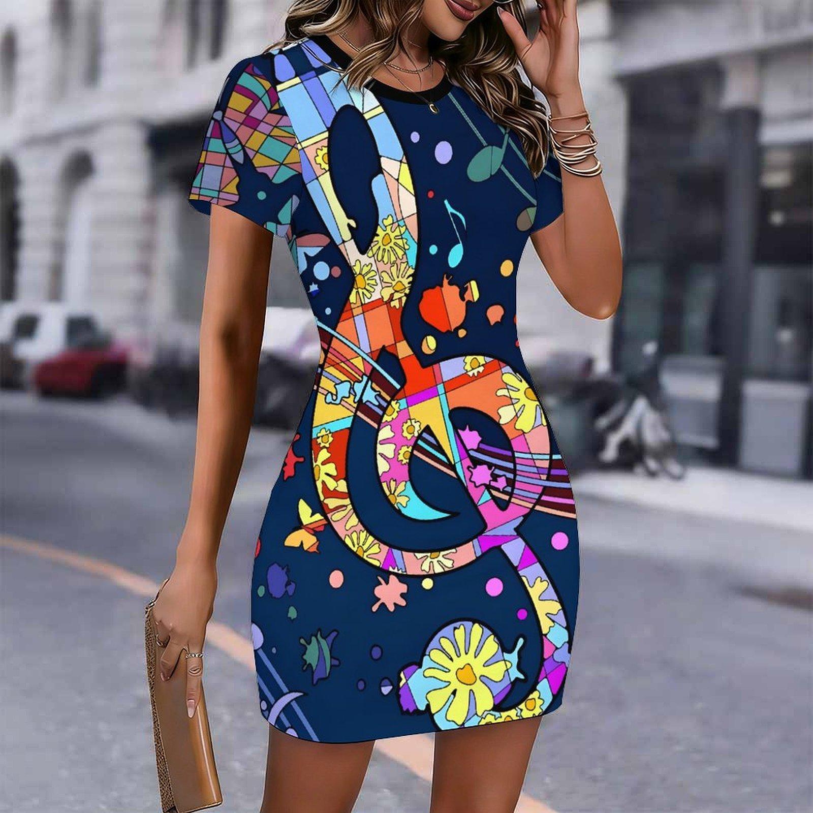 Fashion Womens Loose Musical Note Pattern Print O Neck Short Sleeve Loose Streetwear A-line Dress S синий
Fashion Womens Loose Musical Note Pattern Print O Neck Short Sleeve Loose Streetwear A-line Dress S синий