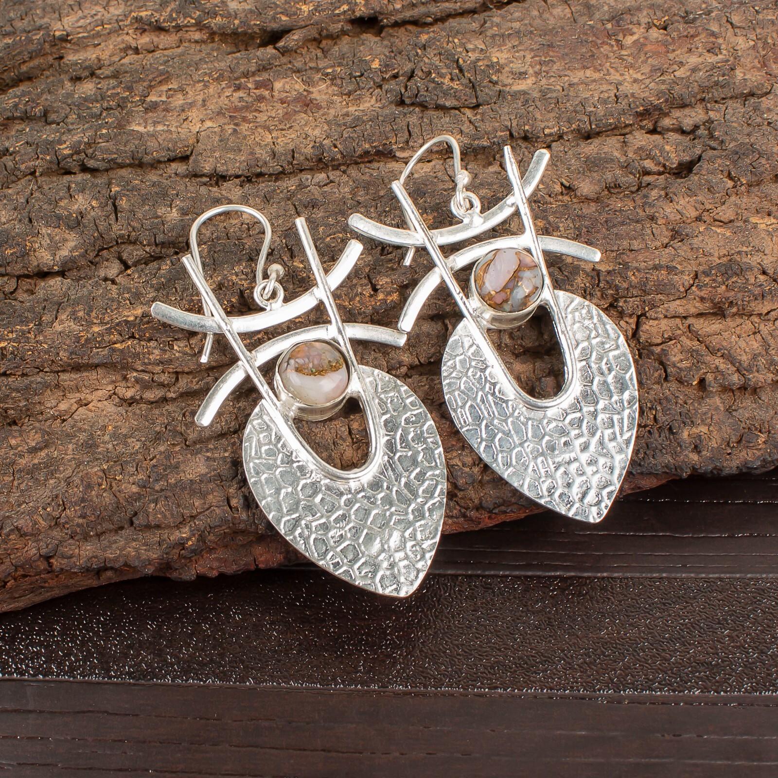 Pink Copper Turquoise Gemstone 925 Sterling Silver Handmade Hook Earrings 1.78 EE-64-33
Pink Copper Turquoise Gemstone 925 Sterling Silver Handmade Hook Earrings 1.78 EE-64-33