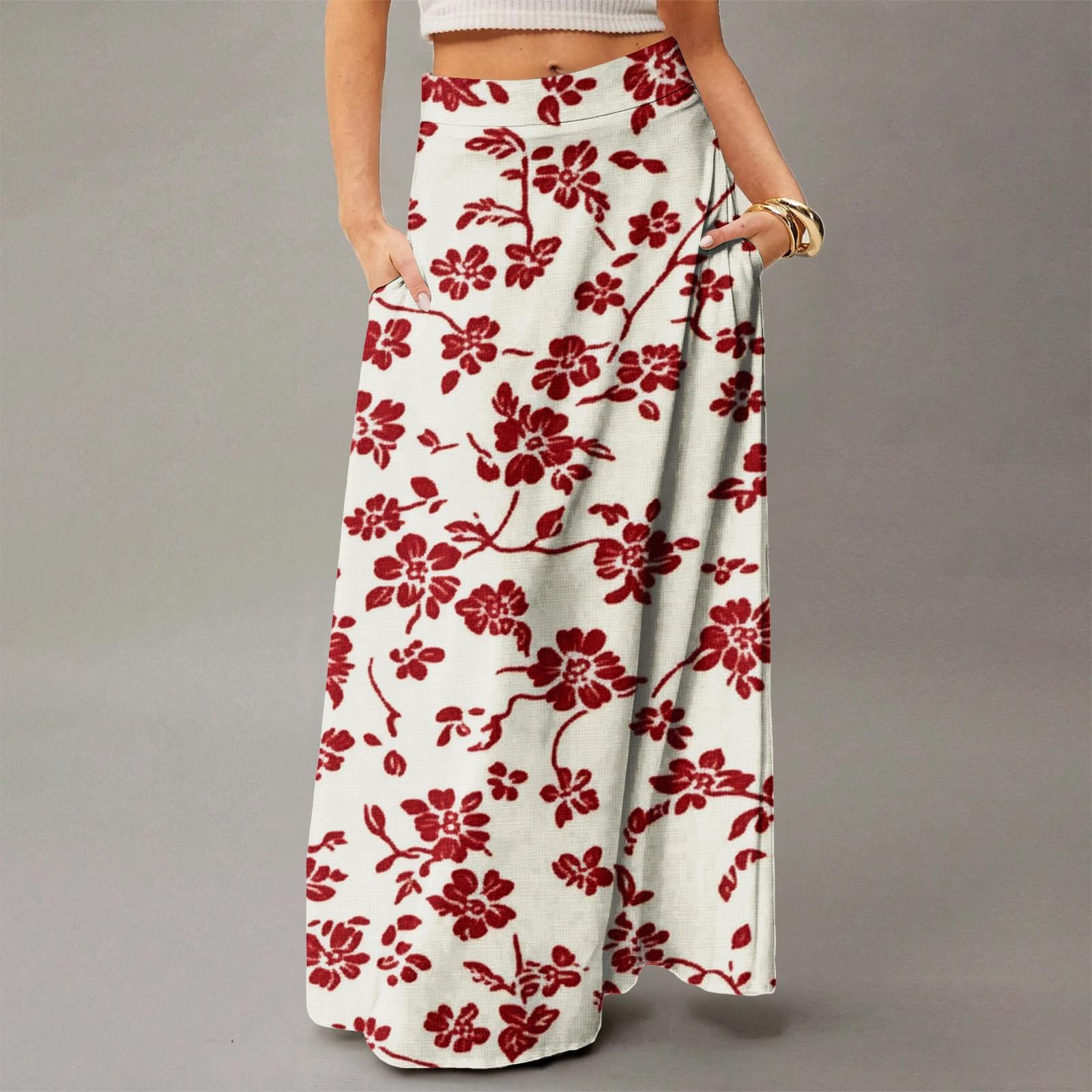 Женское струящееся платье макси, обычная повседневная летняя юбка в стиле бохо M красный