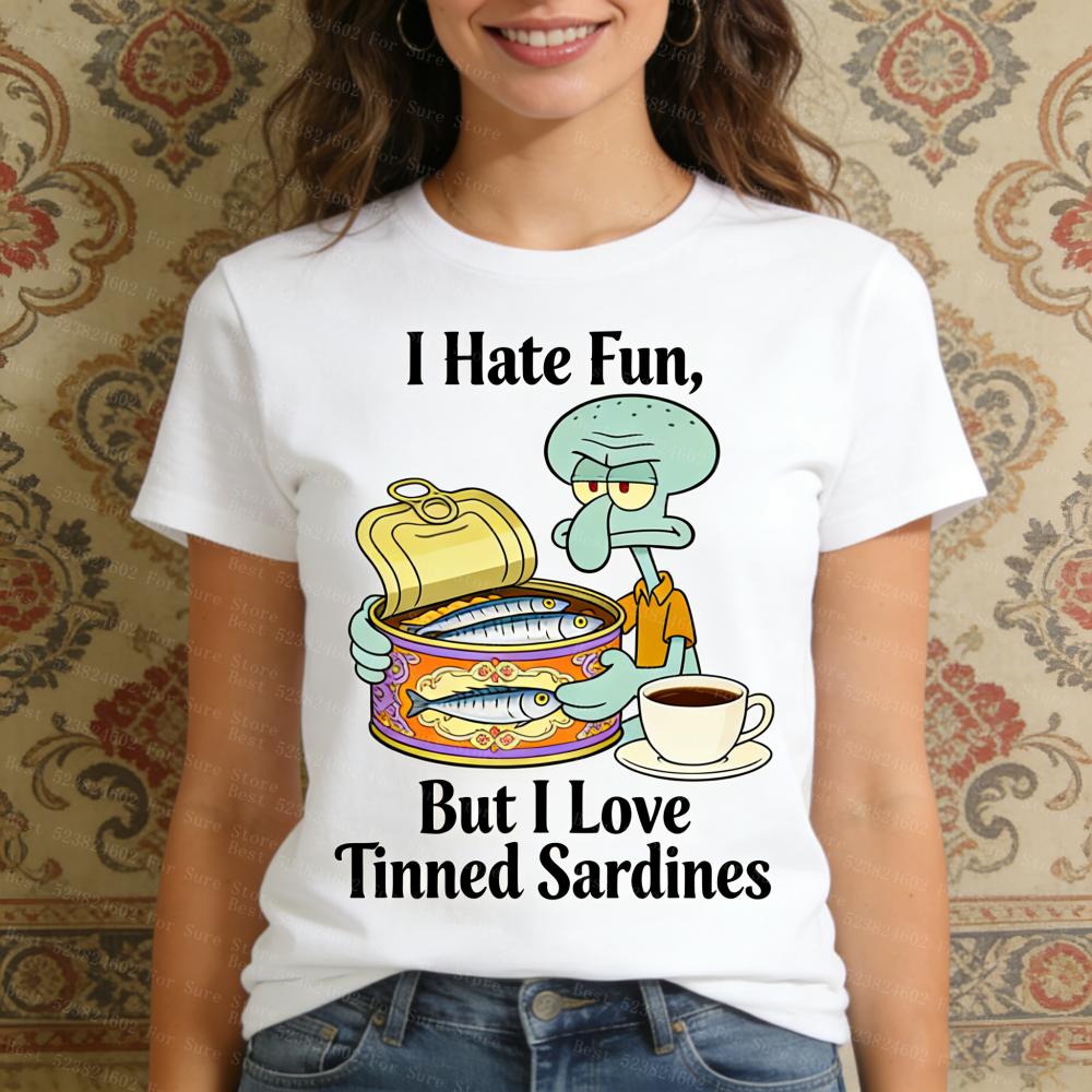 SpongeBob Squidward TShirt I Hate Fun But Love Tinned Sardines Graphic Tee Unisexs Shirts Women tshirts Summer Casual Tops S
SpongeBob Squidward TShirt I Hate Fun But Love Tinned Sardines Graphic Tee Unisexs Shirts Women tshirts Summer Casual Tops S